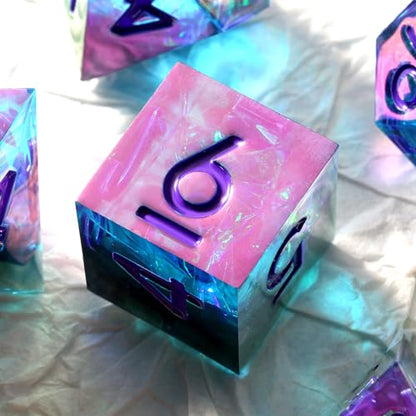 Iridescent Plating DND Dice, DNDND Handmade Resin Sharp Edge D&D Die with Gift Case for Dungeons and Dragon Tabletop Games (Iridescent Plating Green & Blue) - color: Iridescent Green and Blue