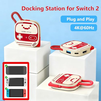 TV Dock Station for Switch 2, 3-in-1 USB C Portable TV Docking Station Replacement with 4K@60Hz HDMI Adapter/PD 100W/USB 3.0, Travel Dock for Nintendo Switch2/ Switch1/ OLED/Steam Deck
