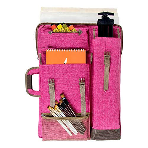 TRANSON Art Portfolio Case Artist Backpack Canvas Bag Large 26” x 19.5” - color: Magenta