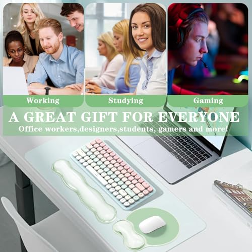 Wrist Rest for Keyboard- Ergonomic Gel Keyboard Wrist Rest and Mouse Pad Set, Non-Slip PU Base for Office, Laptop & Gaming - Green - color: Clear Green Set