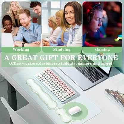 Wrist Rest for Keyboard- Ergonomic Gel Keyboard Wrist Rest and Mouse Pad Set, Non-Slip PU Base for Office, Laptop & Gaming - Green - color: Clear Green Set