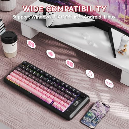 ZIYOU LANG M75 Wireless Gaming Keyboard, RGB Backlit Rechargeable 2000mAh Battery, Small Membrane But Mechanical Feel Keyboard with Smart Display & Knob, PBT Gradient keycaps for PC, MAC-BlackBerry - color: Blackberry