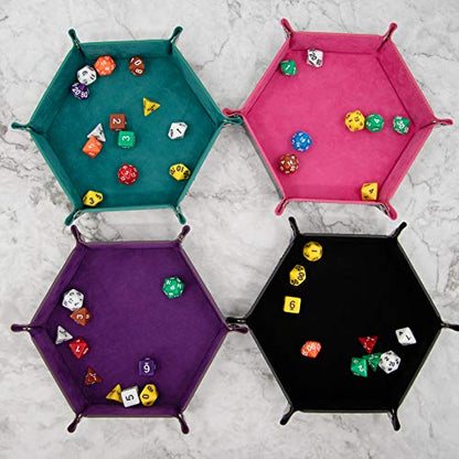 SIQUK 4 Pieces Dice Tray Hexagon Dice Rolling Holder Folding PU Leather Dice Trays for Dice Games Like RPG, DND and Other Table Games (Cyan, Pink, Violet and Black) - color: Cyan, Pink, Violet and Black