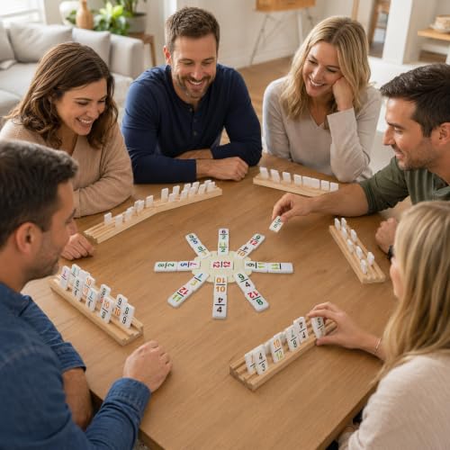Mexican Train Dominoes Double 12, 91 Numbered Tiles, 8 Racks & Hub | Colorful Numbered Tiles, Wooden Racks, Center Hub, Portable Case, Great for Family Game Nights & Party Games - style: Double 12 Number + 8 Racks