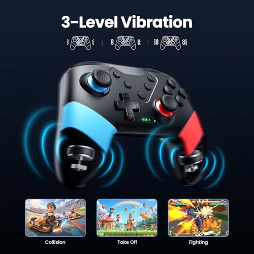 VOYEE Switch Controllers Compatible with Switch/Lite/OLED, Programming Wireless Pro Controller with Motion Control, Vibration, Wake-up, Turbo, Screenshot - color: Red+Blue
