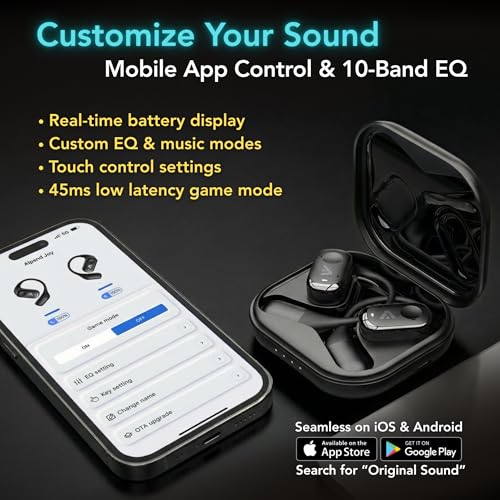 Joy Open-Ear Headphones, Wireless Bluetooth 5.4 Earbuds, Over-Ear Around-Ear Earhook, Sports Fit for Running & Workouts, ENC Clear Calls, HD Sound, App EQ, 40H Battery, IPX4 Sweatproof, Black - color: Black