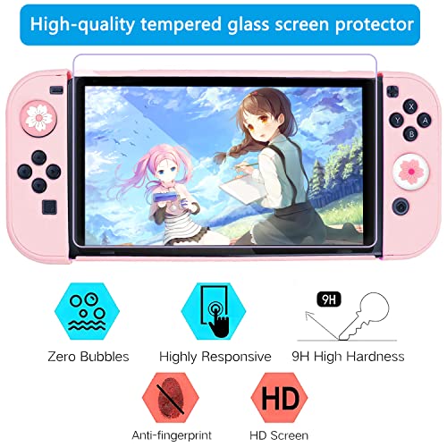 OLDZHU Pink Dockable Protective Case Cover Compatible with Nintendo Switch Joy-Con Controllers,with Glass Screen Protector and 4 Thumb Grips,Shock-Absorption and Anti-Scratch (Pink) - color: Pink