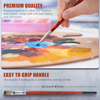 14pcs Acrylic Paint Brushes, Professional Synthetic Bristles Paint Brush Set with Extra Palette Knife - Flat, Filbert, Fan, Dagger, Round, Angle, Rigger Paint Brushes for Oil, Acrylic Canvas Paintings - color: Yellow