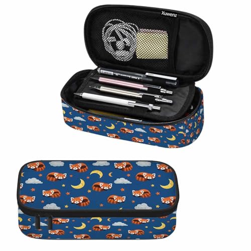 Red Panda Pencil Case Moon Cloud Stars Night Blue Pencil Bag Pen Markers Pouch Holder Organizer for Office Clerks - color: Red Panda