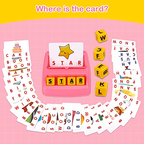 Fenikso Matching Letter Game, Alphabet Spelling & Reading Words, Objects & Color Recognition, Early Learning Educational Toy for Preschooler & Kindergarten Kids Over 3-8 Years Old, Best Gifts - color: Pink