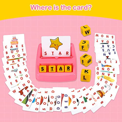 Fenikso Matching Letter Game, Alphabet Spelling & Reading Words, Objects & Color Recognition, Early Learning Educational Toy for Preschooler & Kindergarten Kids Over 3-8 Years Old, Best Gifts - color: Pink