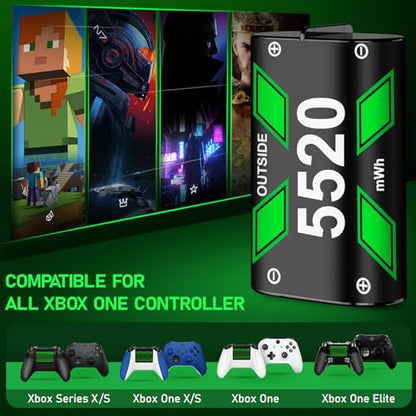 for Rechargeable Xbox One Controller Battery Pack Charger with 4 x 5520mWh Max Capacity, Charging Accessories Kit for Xbox Series X/S Controllers