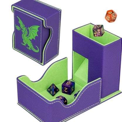 Dice Roller Tower, Premium DND Magnetic Dice Tray, Foldable PU Leather Dice Tower RPG Gifts for Dungeons and Dragons MTG Dm & Player Purple/Green（Grove Dragon） - color: Purple/Green