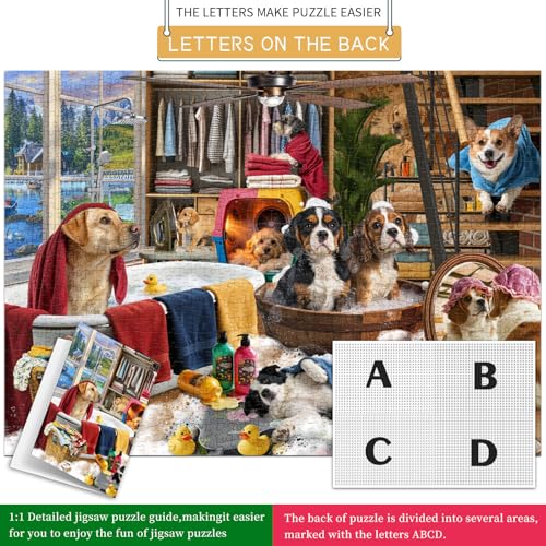 HUADADA-Puppy Bath Time-Jigsaw Puzzles for Adults 1000 Pieces, Interlock Perfectly No Dust, Impossible Difficult Hard Fun 1000 Piece Jigsaw Puzzles for Adults-1:1 Poster - color: Puppy Bath Time