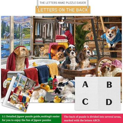 HUADADA-Puppy Bath Time-Jigsaw Puzzles for Adults 1000 Pieces, Interlock Perfectly No Dust, Impossible Difficult Hard Fun 1000 Piece Jigsaw Puzzles for Adults-1:1 Poster - color: Puppy Bath Time