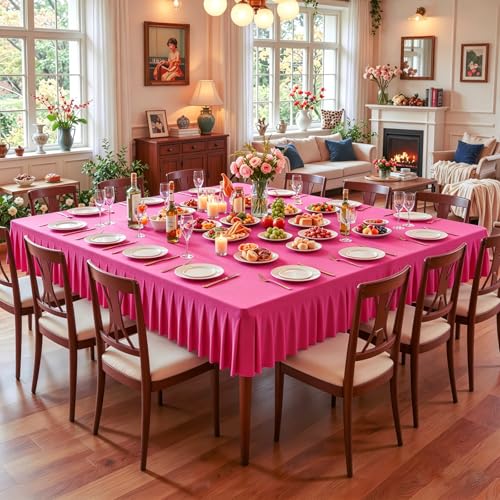 Hot Pink Square Tablecloths - 60x60 Inch Stretchy Fitted Card Table Covers | with Ruffle Pleated Table Skirt, Wrinkle-Free Spandex Mahjong Table Cover, for Dining, Kitchen, Patio, Banquet & Party Decor - color: Hot Pink, size: 60" x 60" (Square-1 Pack)