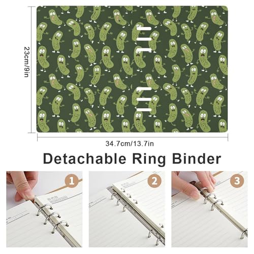 JOJOART Cute Pickle Characters Funny Journals Binder Notebook Loose Leaf 6-Ring Professional Notebook,Spiral Notebooks Refillable Journal Notebook,90 Sheets for Office Travel Planner