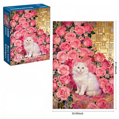 1000 Piece Puzzle for Adults, Elegant White Persian Cat with Pink Roses & Gold Art Nouveau Design, Premium Matte Finish, Thick Blue Cardboard, Perfect for Jigsaw Puzzles Lovers - color: Rose Gold Whiskers
