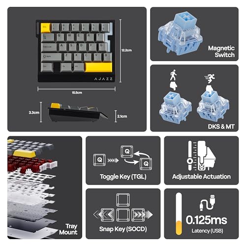 MechLands AJAZZ AK029 One Handed Gaming Keyboard, 8Khz Polling, 29 Keys Rapid Fast Wired Keyboard, SOCD & DKS, Magnetic Switch, Adjustable Actuation, RGB Backlits, Aluminum Plate (Black) - color: Black