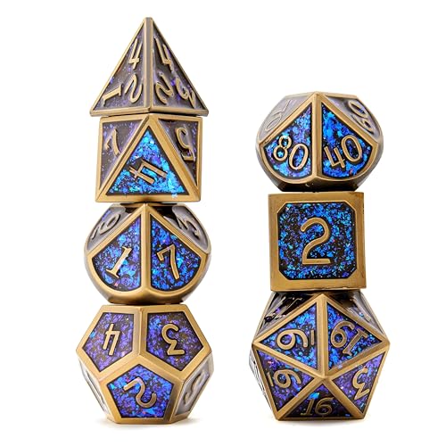 Metal Dice Set D&D Dragon and Dungeon Polyhedral Metal Dice, Punk Style Role-Play RPG Explorer MTG Pioneer Game DND Dice Set (7 Pieces) - color: Black2