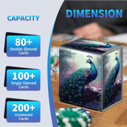 Card Deck Box for Trading Cards,MTG Commander Deck Box Fits 100+ Single Sleeved Cards,Leather Magnetic Card Storage Box for YuGiOh TCG CCG Cards,Peacock - color: Peacock