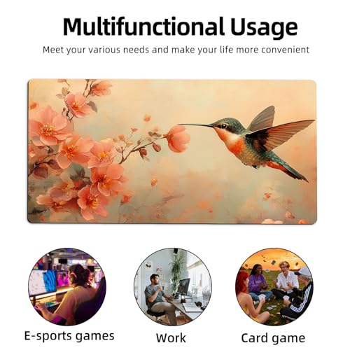 for MTG Playmat TCG Card Game Mat with Stitched Edges,Board Game Mats Non-Slip Waterproof Rubber Base 24 x 14 inch for CCG RPG DTCG Trading Card,Hummingbird Flower - color: Hummingbird Flower