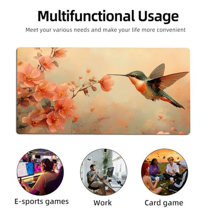 for MTG Playmat TCG Card Game Mat with Stitched Edges,Board Game Mats Non-Slip Waterproof Rubber Base 24 x 14 inch for CCG RPG DTCG Trading Card,Hummingbird Flower - color: Hummingbird Flower