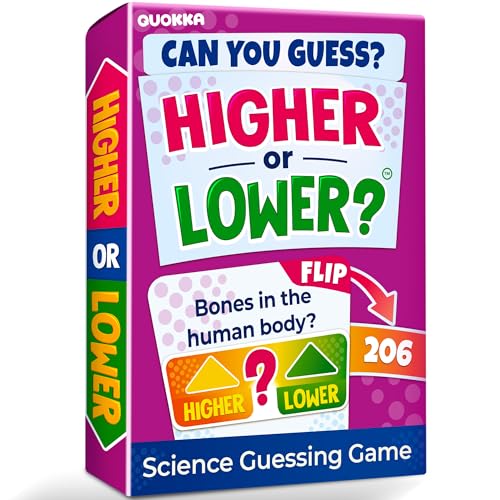 QUOKKA Science Board Games for Kids and Adults – Family Board Games for Family Game Night – Higher or Lower Trivia Cards for Kids 8-12 – Guess Fun Questions – Educational Card Game for Families&Teens - color: Science