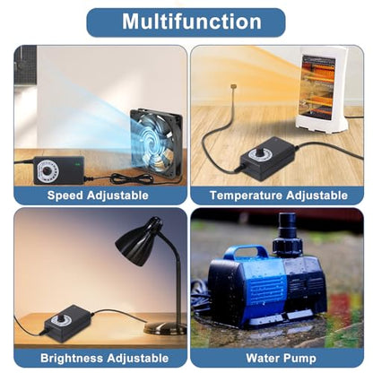 AC to DC Adapter Speed Controller Switch, 3‑12V 2A Adjustable Power Supply Speed Controller, Motor Speed Controller with US Plug 110-240V