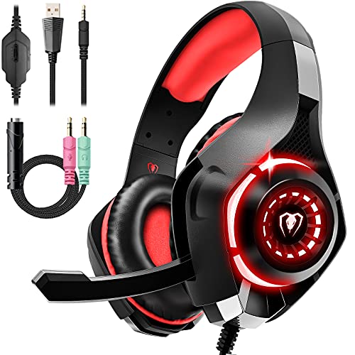 Tatybo Gaming Headset for Ps4 Ps5 Xbox One Switch PC with Noise Canceling Mic, Deep Bass Stereo Sound (Black Red) - color: Black Red