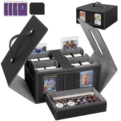 Commander Deck Box for MTG, Holds 400+ Double-Sleeved Cards, Card Storage Case with Display Windows, Dice Tray & Handle, Trading Card Organizer with Dividers & Card Holders for TCG, Black Grey - color: Black Gray, size: 5-IN-1 Standard