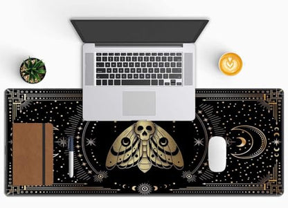 Moth Witch Desk Mat Moon Phases Large Mouse Pad XL Extended Gaming Mousepad Crescents Keyboard Mouse Mat Desk Pad for Computer Laptop 31.5''X11.8'' Non-Slip Rubber Base with Stitched Edges - color: Moth Witch Moon Phases
