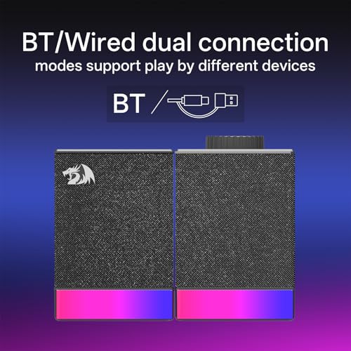 Redragon GS517 RGB PC Gaming Speaker, BT 5.3 & USB Dual Connectivity | 2.0 Stereo Enhanced Sound Desktop Computer Speaker, 8 RGB Lighting Effects, Touch Controls & Volume Knob, Sleek Design