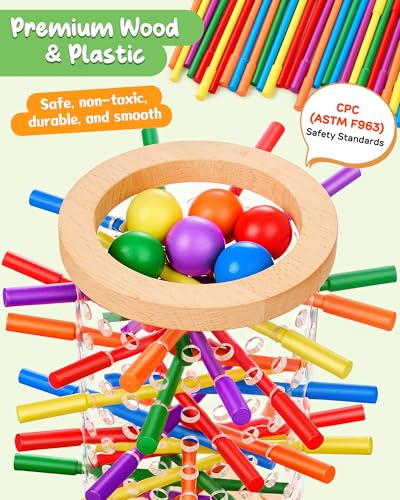 Montessori Wooden Board Games for Kids Ages 4-8, 42 Wooden Sticks Game Quick Setup, Board Games for Kids 4-6, Fine Motor Skills Toy Montessori Toys for 3 4 5 6 Year Olds, Family Games Gift Boys Girls