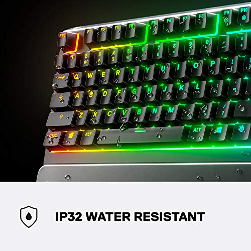SteelSeries Apex 3 RGB Gaming Keyboard – 10-Zone RGB Illumination – IP32 Water Resistant – Premium Magnetic Wrist Rest (Whisper Quiet Gaming Switch) (Renewed)