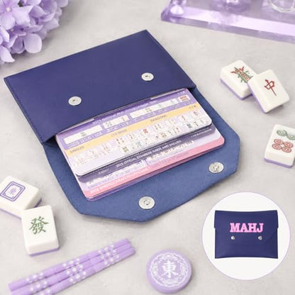 Gjinxi PU Leather Mahjong Card Holder Pouch for Cards, Mahjong Rule Card Cover Protective Clutch Case Accessories with Secure Closure for Lover Playing Game Night Party Travel Women Men Gift