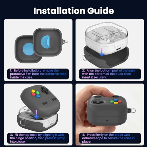 Delidigi Retro Gaming Case Compatible with Samsung Galaxy Buds 4 Pro & Galaxy Buds 4 (2026) – Silicone Protective Cover with Carabiner Game Console Style Earbuds Case Accessories - color: Deep Grey, size: Galaxy Buds 4/Galaxy Buds 4 Pro (2026)