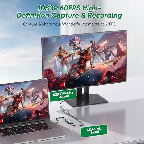 Video Capture Card, 4K HDMI to USB 3.0 Capture Card,1080P 60FPS Capture Card for Streaming, Gaming, Compatible with IPad Windows Android Mac OS Switch 2/Xbox/PS5/4/Camera/Zoom/OBS(Green)