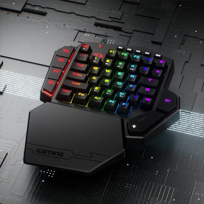 Redragon K585 PRO Wireless One-Handed Mechanical Keyboard, 42 Keys 3-Mode RGB 40% Gaming Keypad w/ 7 Onboard Macro Keys, Detachable Wrist Support, Rechargeable Battery (Blue Switch) - color: Blue Switch