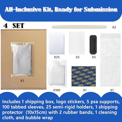 DEDC Card Grading Submission Kit Card Grading Mailing with 5 Stands 25 Semi-Rigid Card Holder 100 Sleeves 2 Rubber Bands and Bubble Wrap Shipping Protector Cleaning Cloth Sealing Sticker (4-Set- PSA) - size: 4-set- PSA