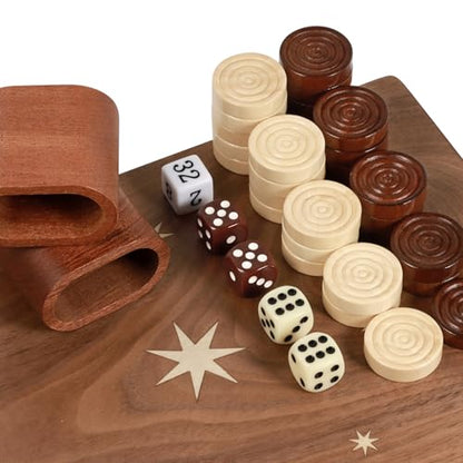 Handcrafted Wooden Backgammon Set - 16x15.3inch, Oversized Pieces, Intricate Carvings, Premium Travel Game Board for Adults & Kids (Star) - style: Upgraded Star 39x40CM