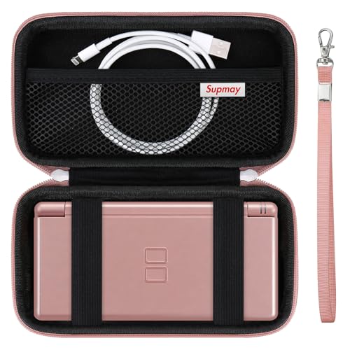 Supmay Hard Carrying Case Compatible with Nintendo DS Lite NDSL, Gameboy Advance Games Storage Holder Travel Bag with Mesh Pocket for USB Charging Cable, Stylus, Earphones, Game Cartridge, Rose Gold - color: Rose Gold+Black