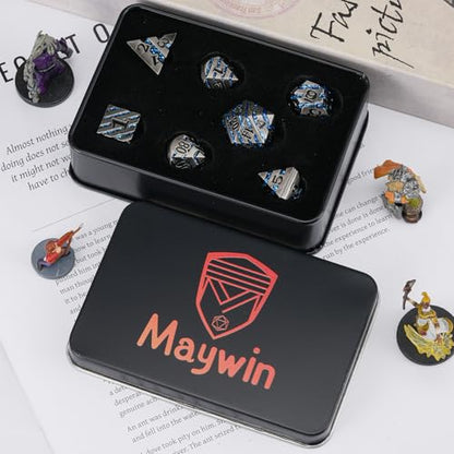 Metal Dice Set with Inlay Design, Heavy Zinc Alloy DND Dice for RPG & Tabletop Gaming - color: Ancient Nickel Blue