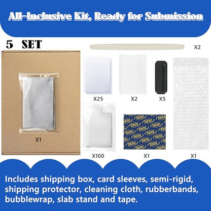 DEDC Card Grading Submission Kit, Card Grading Kit Shipping Mailing Kit Box for PSA, CGC, SGC Trading Card- 25 Semi Rigid Card Holders, 50 Card Sleeves, 1 Shipping Label + 1 Wiping Cloth (5-Set- PSA) - size: 5-set- PSA