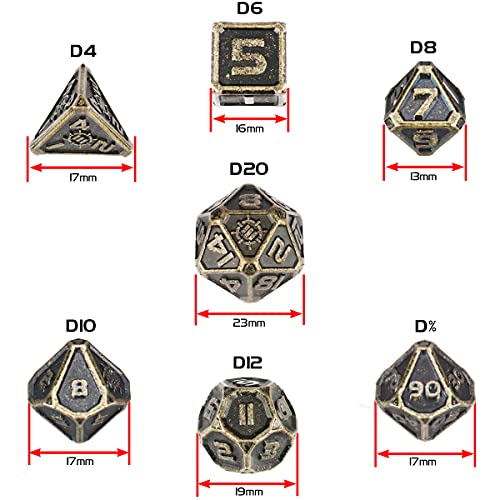 ENHANCE DND Metal Dice Set - 7pc Polyhedral Dice with Storage Case and Drawstring Bag - Solid Metal Set for Dungeons and Dragons, Pathfinder, More RPGs (Ancient Bronze) - color: Ancient Bronze