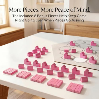 Replacement Pieces for Settlers of Catan – Roads, Settlements & Cities Set, Durable Game Tokens, Compatible with Catan Board Game Accessories, Game Pieces Plus Bonus Pieces (Pink) - color: Pink