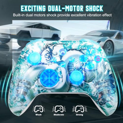 Gamrombo Wireless Gaming Controller Replacement for Xbox One, Xbox Series X|S, Xbox One S|X Controller with Hall Triggers, Hall Joysticks, Adjust RGB Light, Marco, Turbo, Audio Jack - color: Jade Dragon