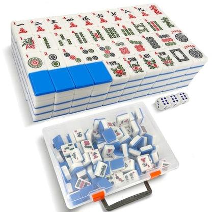 1.2" Mahjong Tiles Set with Carry Box, 166 American Mahjong Only (Blue) | mahjong tile set - color: Blue