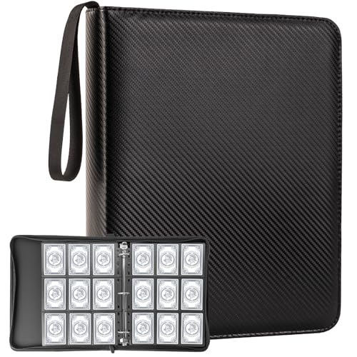 9 Pocket Card Binder,Premium Zip Trading Top Loader Binder,720 Double Sided Pocket Collection Binder,Tech Inspired,Wear Resistant & PU Carbon Fiber Texture for MTG,TCG,Game Cards,Sport Cards,Black - color: Black, size: 9 Pocket 720