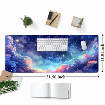 Pastel Anime Space Desk Mat Nebula View Cute Aesthetic Desk Pad Stars Galaxies Deep Dark Blue Cosmos Large Mouse Pad Extended Gaming Mousepad XL Laptop Keyboard Mouse Mat 31.5"x11.8" - color: Anime Space